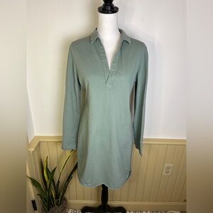 Frank & Eileen Nicole Popover M Green Henley Shirt Dress Long Sleeve Minimalist